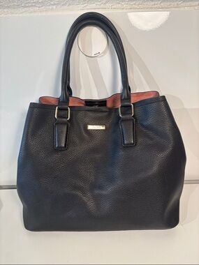 Aldo Black Pebbled Tote with Pink Interior Trim
